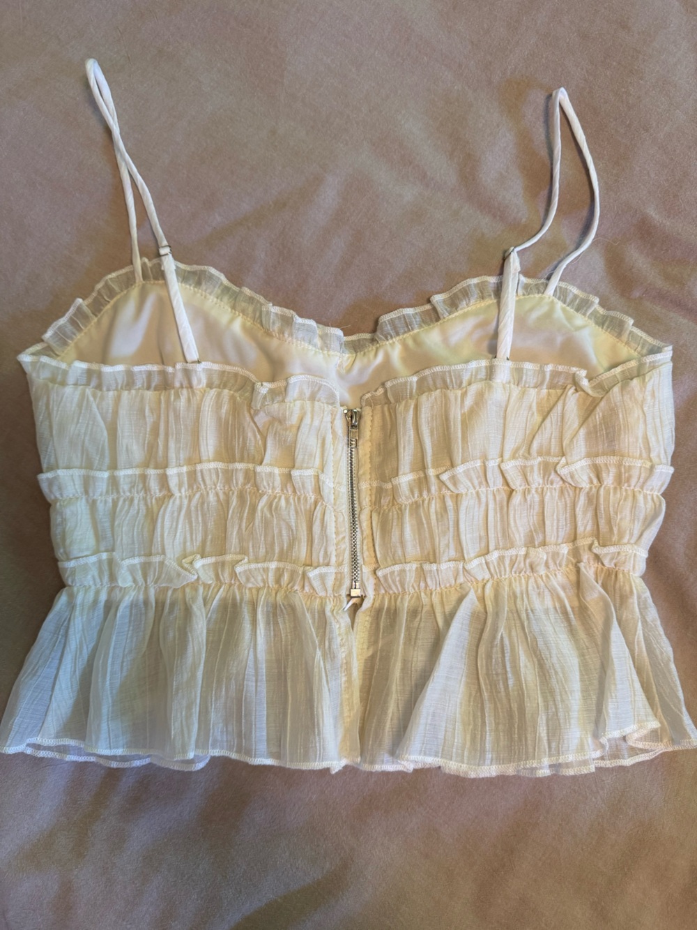 Sheer Ruffle Tie-Front Cami and Skirt Set - Cream - Picture 4 of 6